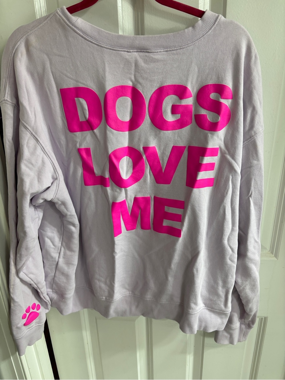 Wildfox Lavender Pullover Sweatshirt with Hot Pink 'DOGS LOVE ME' Print